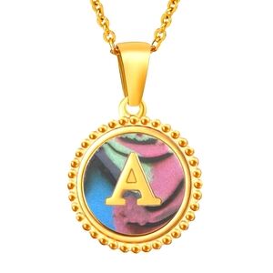 Dainty 18K GP Initial Letter Charm, A, Textured Circle Midnight Rose Pendant